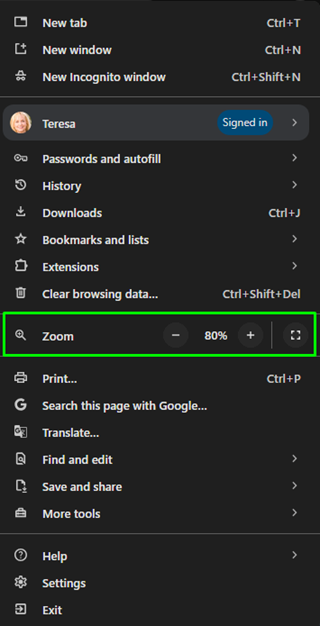 Adjust Zoom Chrome