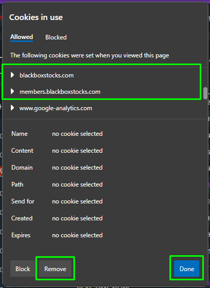 Remove cookies