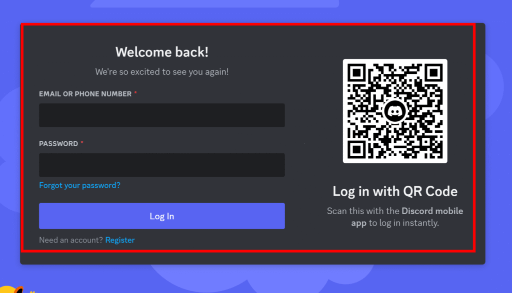 Then, log into your Discord account if prompted. If you are already logged in, you can skip this step.