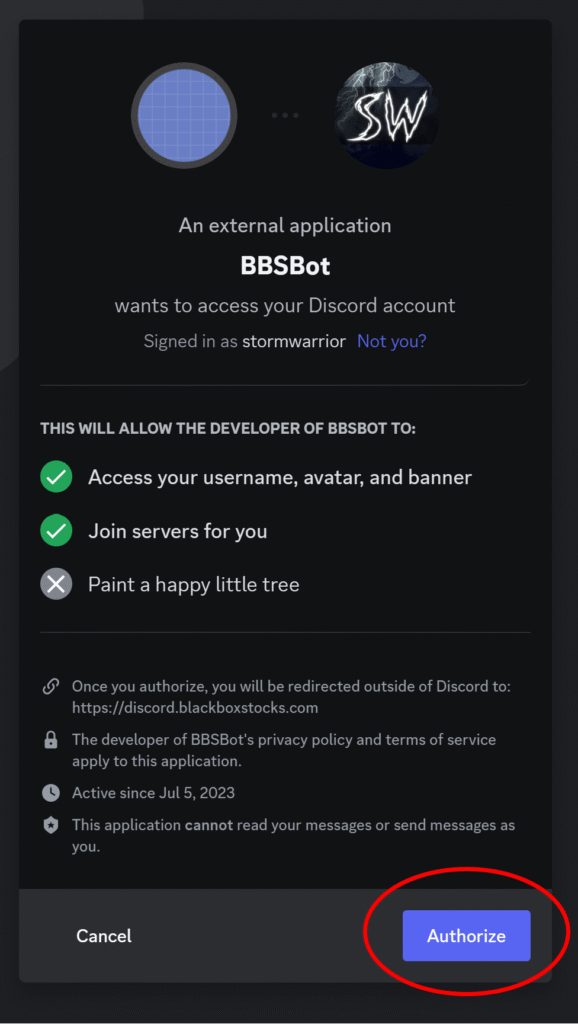 Finally, agree to allow BlackBoxStocks to view your basic account data so we can link it.